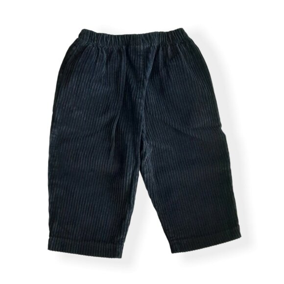 Vintage Y2K Flap Happy Black Corduroy Pants Boys 12M Wide Wale Pull On USA 90s - Picture 2 of 6